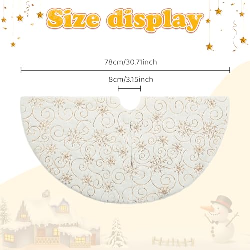CITÉTOILE Weihnachtsbaum Rock Christbaumdecke Kunstfell Glitter Schneeflocke Rund Weihnachtsbaumdecke Fell Christbaumständer Teppich für Weihnachtsfeiertag Deko, Weißes Gold, S