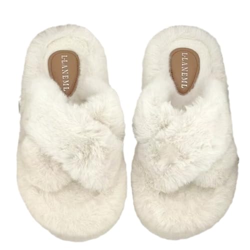 Plush Cross-Band Slippers, Fluffy Indoor House Shoes, Non-Slip Sole,