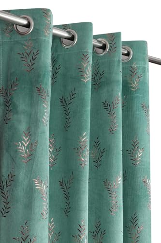 Image of Premium Velvet Window Curtain 5 Feet Long for Living Room - 1 Piece Single Panel Blackout Parda for Home Decor, Bedroom & Office | (Leaf Pattern, 48 x 60 Inch) - Ice Colour