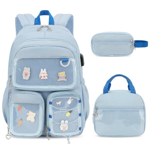 ACESAK 3PCS Girls Backpack Set - Kawaii Ita Backpack Pins with Lunch Bag