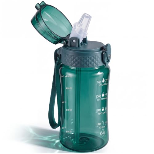 OLDLEY Kids Water Bottle with Straw 12oz, Tritan BPA-Free, Time Marker