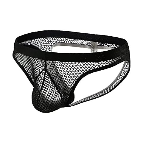 Ctreela Fishnet Thong for Men's Mesh See Through Butt-Flaunting Underwear Bulge Enhancing Pouch Jock-Strap Briefs Black Cover
