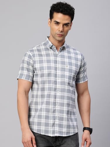 Image of Majestic Man Slim Fit Pure Cotton Checked Half Sleeve Casual Shirt