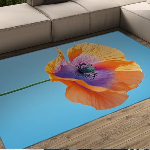 Moquette fleurie jaune et bleu 90x150cm lavable pour salon