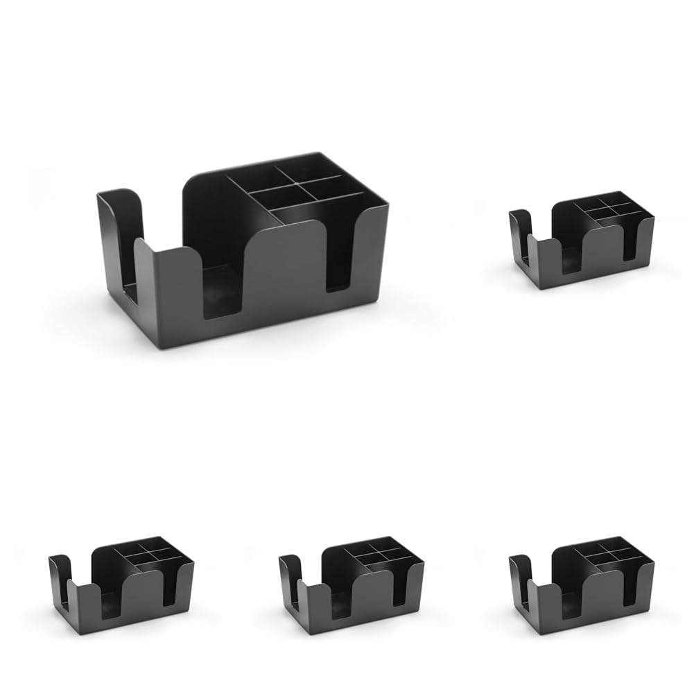 HENDI Organizador para Bar, Bar Caddy, de 6 compartimentos, unidad de almacenamiento práctica para pajitas, servilletas, agitadores y decoración de cócteles, 240x145x(H)105mm, plástico ABS, negro