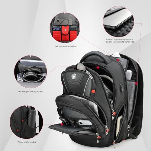 Image of Swissdigital Design Travel Backpack for men with Apple Find My, TSA Friendly USB Charging RFID Protection Business Backpack Fits 15.6 inch Laptops Black | J149508F-BR