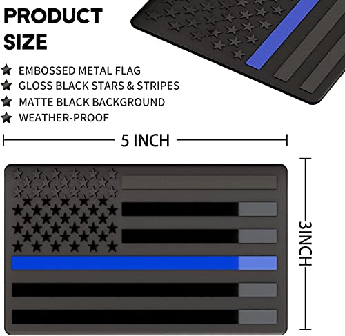 Muzzys (Set Of Two) 3"X5" All Black Thin Blue Line Embossed Left & Right American Flag Decal Emblem Sticker Badge Back The Blue United States Stick On Car Truck Window Glass Made In Usa #TOP1