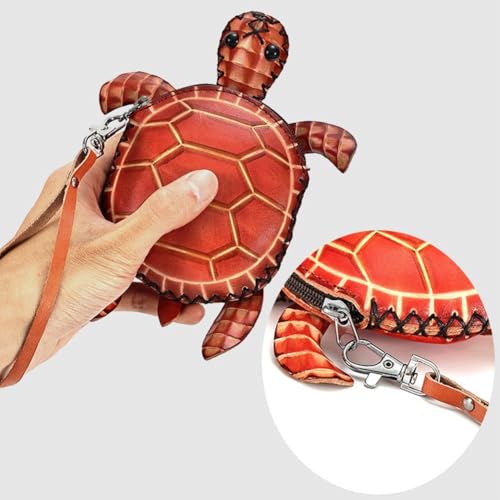 Cute Mini Animal Wallet for Kids & Students, Handmade Leather Turtle Coin Purse, Small Cowhide Change Pouch, Cartoon Zipper Coin Bag2