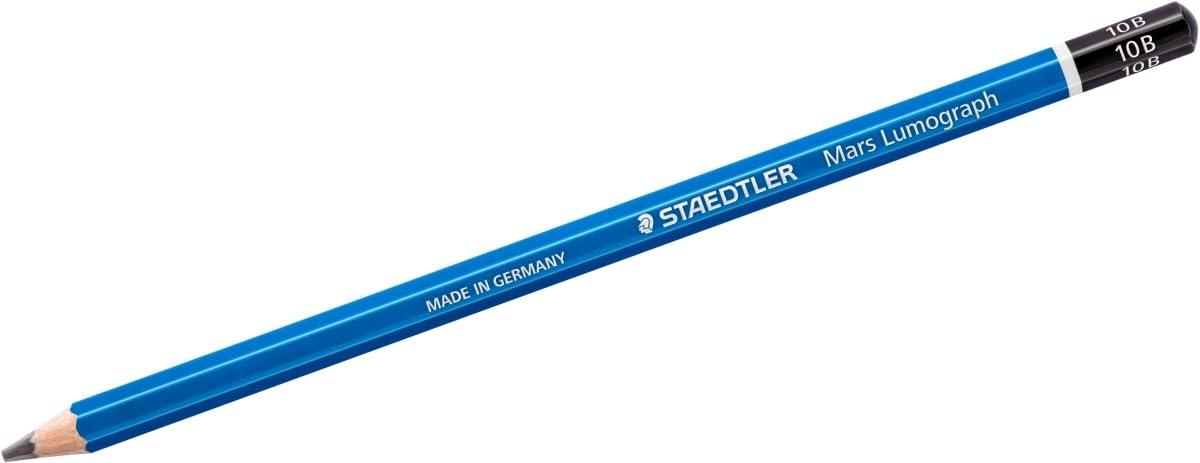 STAEDTLER 10B Mars Lumograph Hexagonal Drawing Pencil, 0.5mm or 0.7mm, Pre-Sharpened, Contoured Grip, Blue Ink, Ambidextrous, Artist, Student, Kid