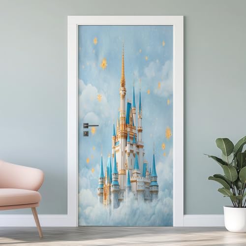 Sticker Porte 3D Trompe l'oeil Mural Château de Conte de Fées, Autocollant Poster de Porte Auto-Adhésif Chambres d'Enfants Filles PVC Papier Peint Art Décor 73x205 cm pour Chambre Salon Salle Km78 – vue 2