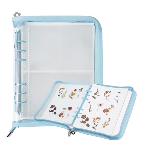 Image of Vienrose Sticker Storage Organizer, Sticker Collecting, Zipper Binder Album Reusable Stickers Collecting Book with 40 Sheets Release Paper and 20 Sheets Pockets Pages for Adults Kids Blue
