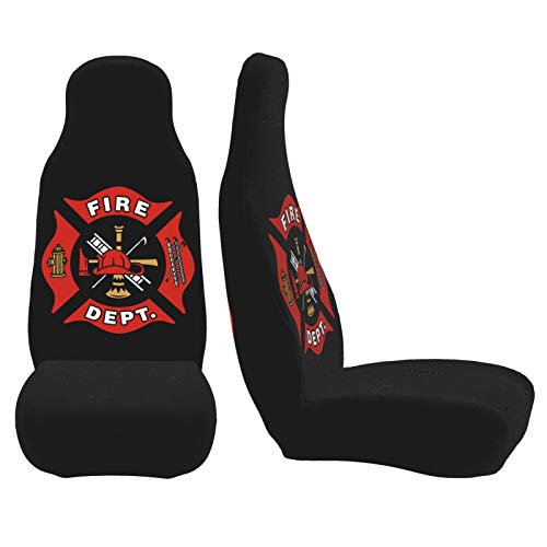 Teery-YY Car Seat Covers 2pc Front Seat Protector Cover Cushion Firefighter Fire DEPT. Logo Rescue Overall Surrounded Decor Universal Auto Stretch Elastic for Most Vehicle, Car, SUV