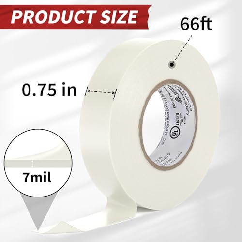 Image of Avery Dennison Electrical Tape, General Use PVC Electric Tape, UL /CSA Listed Insulating Vinyl Tape for Electrical, Repairs, Automotive and Equipment, EE-100, in x 66 ft, White, 1 Roll