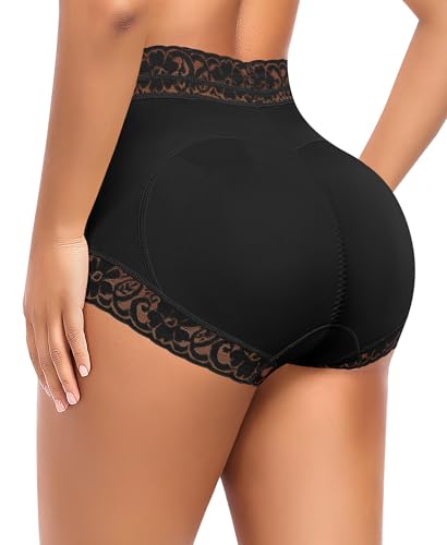 DERCA Butt Lifting Panties Padded Underwear for Women Booty Pads Butt Enhancer Lace Shapewear Panty (Black,Medium)