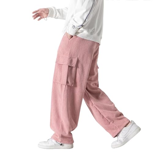 [IAN-LIFE] ワイドパンツ メンズ 冬 冬服 コーデュロイパンツ ゴム ゆったり ビッグシルエット カジュアル 大きいサイズ 春服 黒 ブラック ブラウン ピンク M-5XL