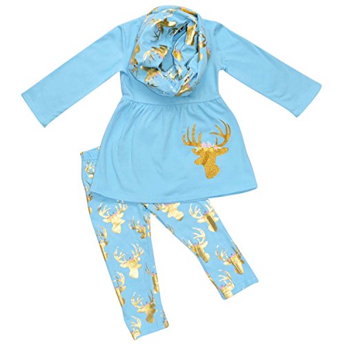 Unique Baby Girls Gold Moose Hunter Spring Legging Set (2T/XS, Blue)