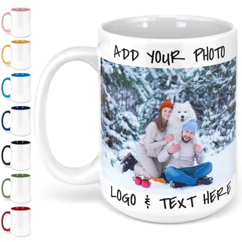 Photo Coffee Mug Personalized - Large Custom Valentines Day Mug - 8 COLOR | UPLOAD ANY PICTURE, LOGO, TEXT | Personalized Coffee Cup, Customizable Coffee Mug - Photo Gifts for Dad, Family Photo Gift