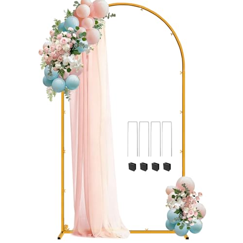 Chesjin 7.2 FT Wedding Arch Backdrop Stand Gold Metal Arch Backdrop Stand for Wedding Party Ceremony Birthday Bridal Baby Shower Photo Booth Garden Floral Balloon Arches Decoration