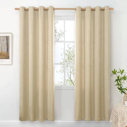 BGment Beige Linen Curtains 80 Inches Long 2 Panels for Living Room, Light Filtering Window Treatments Drapes with Grommet for Bedroom No See Through, Each 52 Inch Wide