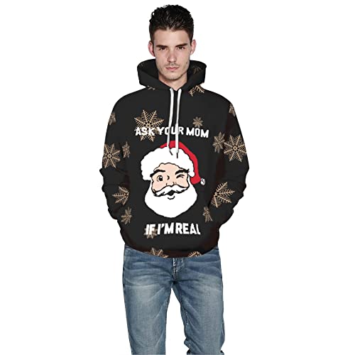 Couple Cute 3D Santa Print Ugly Christmas Kangaroo Pocket Sweatshirt Hoodies Pullover3