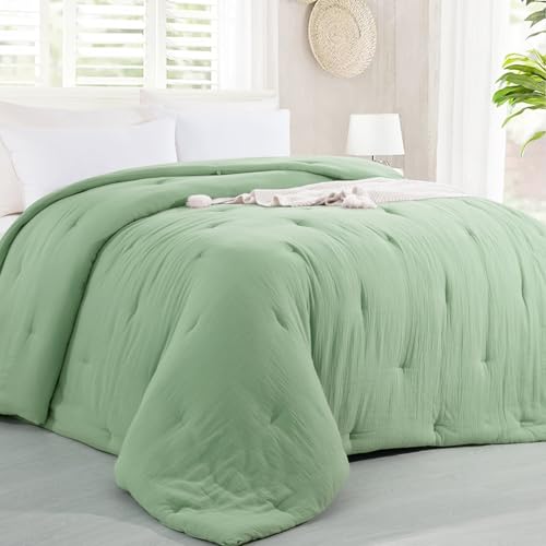 image for HOMBYS 100% Cotton Muslin Comforter Oversized King 120x120, Lightweigh