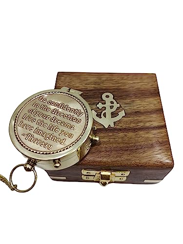Brújula de bolsillo de latón con caja de madera, estilo vintage miniatura 1
