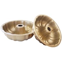 7 Inch Round Cake Pan, Carbon Steel Nonstick Fluted Tube Cake Mold Medium Size, Small Kugelhopf Baking Set for Family Homemade Cakes, Bread, Brownie, Pudding - 2PCS, Gold