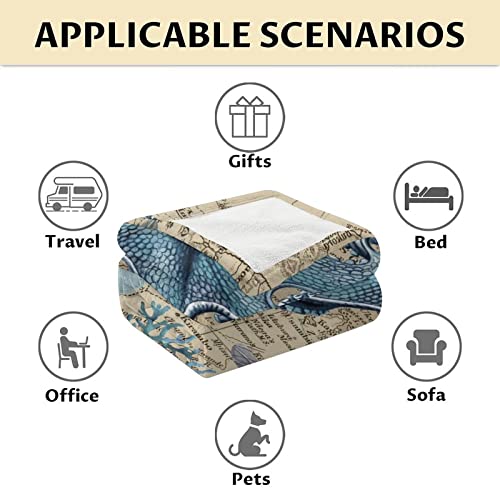 Mercuryelf Octopus Throw Blanket - Soft, Fuzzy & Warm - 50x60 Inches Flannel Blankets for Living Room, Sofa - Vintage Throws Gift for Teens