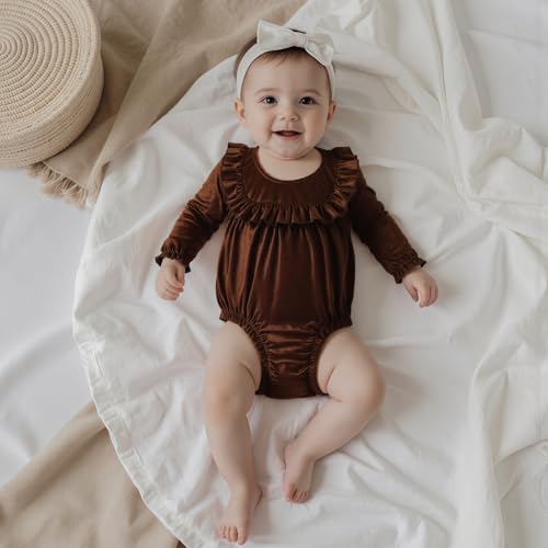 Ledy Champswiin Newborn Infant Baby Girl Winter Romper Solid Ruffled Jumpsuit Baby Velvet Shirt Fall Clothes One Piece Outfit2