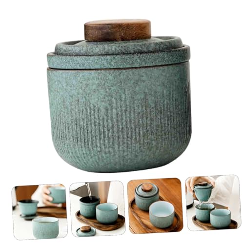 Taza de viaje individual de cerámica verde con estuche protector 7