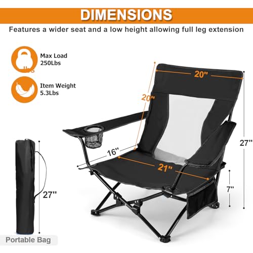 Joyfair Beach Camping Chair (2 Pack), Outdoor Folding Chair for Adults, Heavy Duty Portable Chair for Outside Fishing, Lawn, Sport, Patio, Armrest Cup Holder & Storage Pocket, Carry Bag (Black) by Joyfair - Image 7
