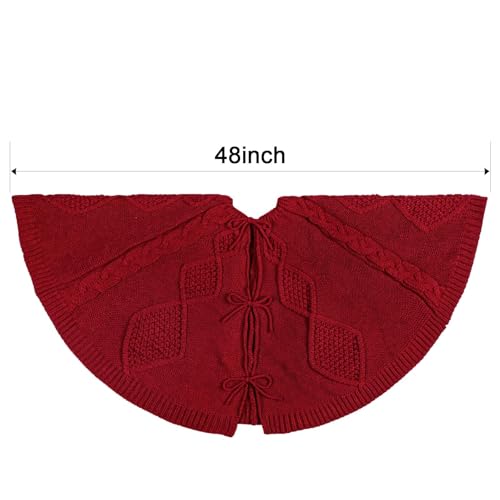 LimBridge-Knitted-Christmas-Tree-Skirt-48-Inches-Wine-Red-Tree-Skirt-Diamond-Braided-Cable-Knit-Thick-Rustic-Christmas-Tree-Decorations-Farmhouse-Christmas-Decor-Xmas-Holiday-Home-Party-Decorations LimBridge Knitted Christmas Tree Skirt 48 Inches Wine Red Tree Skirt Diamond Braided Cable Knit Thick Rustic Christmas Tree Decorations Farmhouse Christmas Decor Xmas Holiday Home Party Decorations