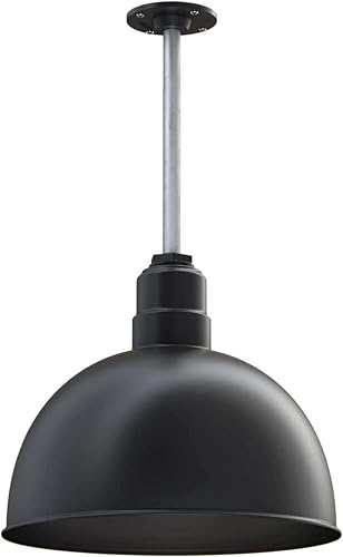 Steel Lighting Co. Colgante de cuenco rosa Lámpara montada en el techo Cúpula de 15 pulgadas vástago de 12 pulgadas Estilo granero de acero