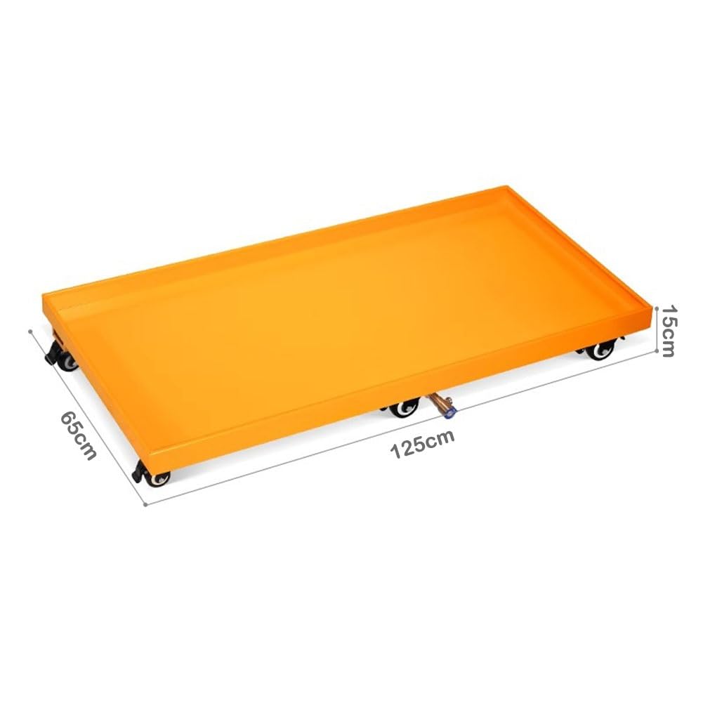 Modułowa platforma do powstrzymywania wycieków, szczelna taca z kołami, przemysłowa metalowa taca, paleta do wózków widłowych, taca na wycieki, pasek, żółty 125x65x15cm