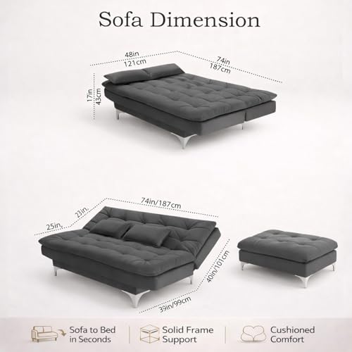 Image of Krancy Solid Wood 3 Seater Sofa Cum Bed with Ottomon | Convertible Wooden Couch for Living Room, Home & Office | Modern Designer Furniture | 1 Year Warranty | Aqua Blue Color