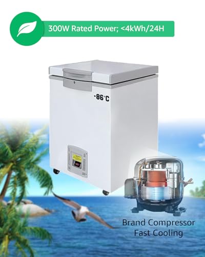 Image of Lab Deep Freezer, 28L, -86℃(-122.8℉) Ultra Low Temperature Freezer, Medical Freezer with Rollers, Laboratory Refrigerator for Storage, Research