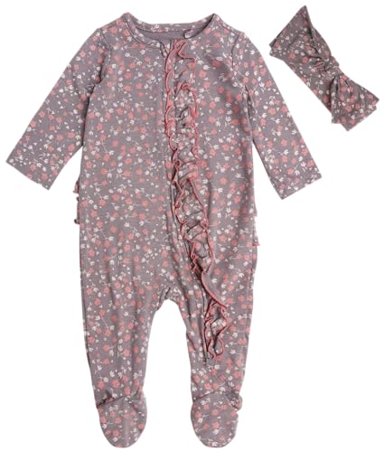 Image of Jessica Simpson Baby Girls' Romper - One Piece Footie Jumpsuit, Hat/Headband - Playwear Clothing for Newborns/Infants, 0-24M