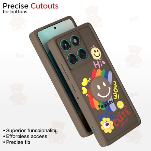 Image of Pikkme Back Cover for Motorola Moto Edge 60 5G / Moto Edge 60 Fusion 5G | Soft Silicone| Cute Rainbow Smile & 3D Cartoon Flower Design | Shockproof Raised Camera Protection Bumper Case (Brown)