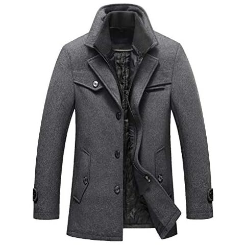 FTCayanz Men's Wool Peacoat with Collar Cover