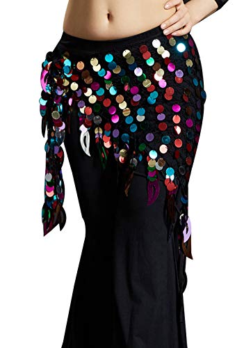 Saia feminina Aivtalk para dança do ventre com lantejoulas e triangulares, Multicolored, Large