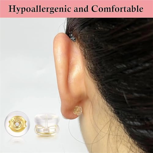 Topes de silicona para aretes con tuerca de oro de 18k 4