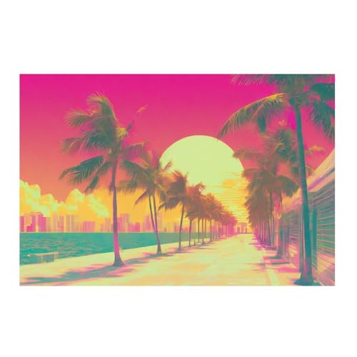 Tableau mural Miami Beach GAEKKO poster 50x50 cm pour illuminer un bureau au style retro 80s