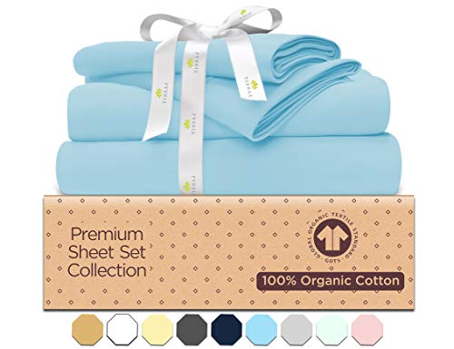Sheet Sets For Queen Bed - 500-Thread-Count Organic Cotton Bed Sheets Set - 500TC Ice Blue - 4 Piece Bedding - 100% GOTS Certified Extra Long Staple, Sateen Weave sheet - Fits 15" Deep Pocket Mattress Sheet Sets For Queen Bed - 500-Thread-Count Organic Cotton Bed Sheets Set - 500TC Ice Blue - 4 Piece Bedding - 100% GOTS Certified Extra Long Staple, Sateen Weave sheet - Fits 15" Deep Pocket Mattress