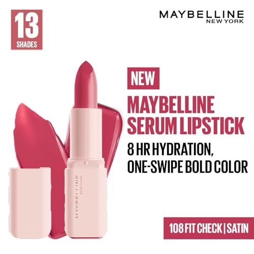 Image of Maybelline New York Maybelline Serum Lipstick (Satin), 108 Fit | 1-Swipe Lush Color 8HR Weightless Hydration