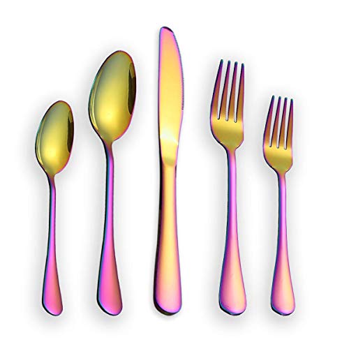 Berglander Juego de cubiertos 30 piezas, acero inoxidable con chapado en oro de titanio colorido, juego de cubiertos multicolor, cubiertos, servicio de cubiertos para 6 (30 piezas)