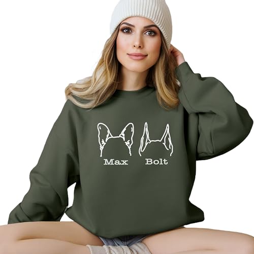 Custom Dog Mom Shirt for Women Pet Ears Sweatshirt with Name Unique Puppy Line Art Cute Dad Hoodie for DogDad Owner Lover
