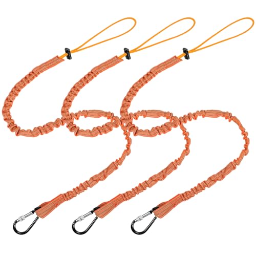LEIFIDE 3 Pcs Tool Lanyard with Aluminum Screw Lock Buckle Retractable Bungee Cord 17.6lb 8kg Tough Adjustable Tether Tool Harness Fall Protection Tether for Construction(Orange)