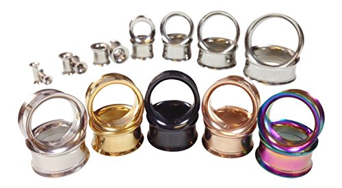 Lobal Domination Pair Surgical Steel Internally Threaded Double Flare Tunnels Plugs Earlets Gauge Pierced Body Jewelry (Black - 2G (6Mm)) #TOP1