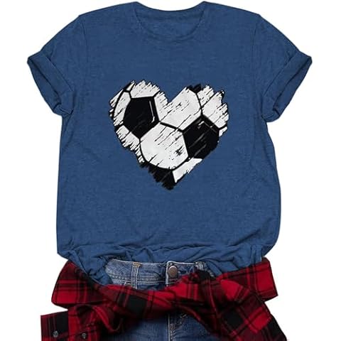 Soccer Shirts Women Soccer Mom Tshirt Heart Graphic Tee Cute Short Sleeve Tops Cover