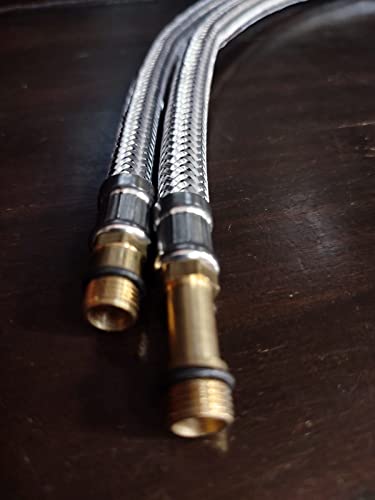 Image of Elegance Stainless Steel 304 Leg Hose Centre Hole Mixer Connection Pipe With Brass Insert for Kitchen Wash Basin, Water Heater & Toilet 24 Inches Pack of 2 Hot Cold Water Supply Hoses Pipes Tubes Sink